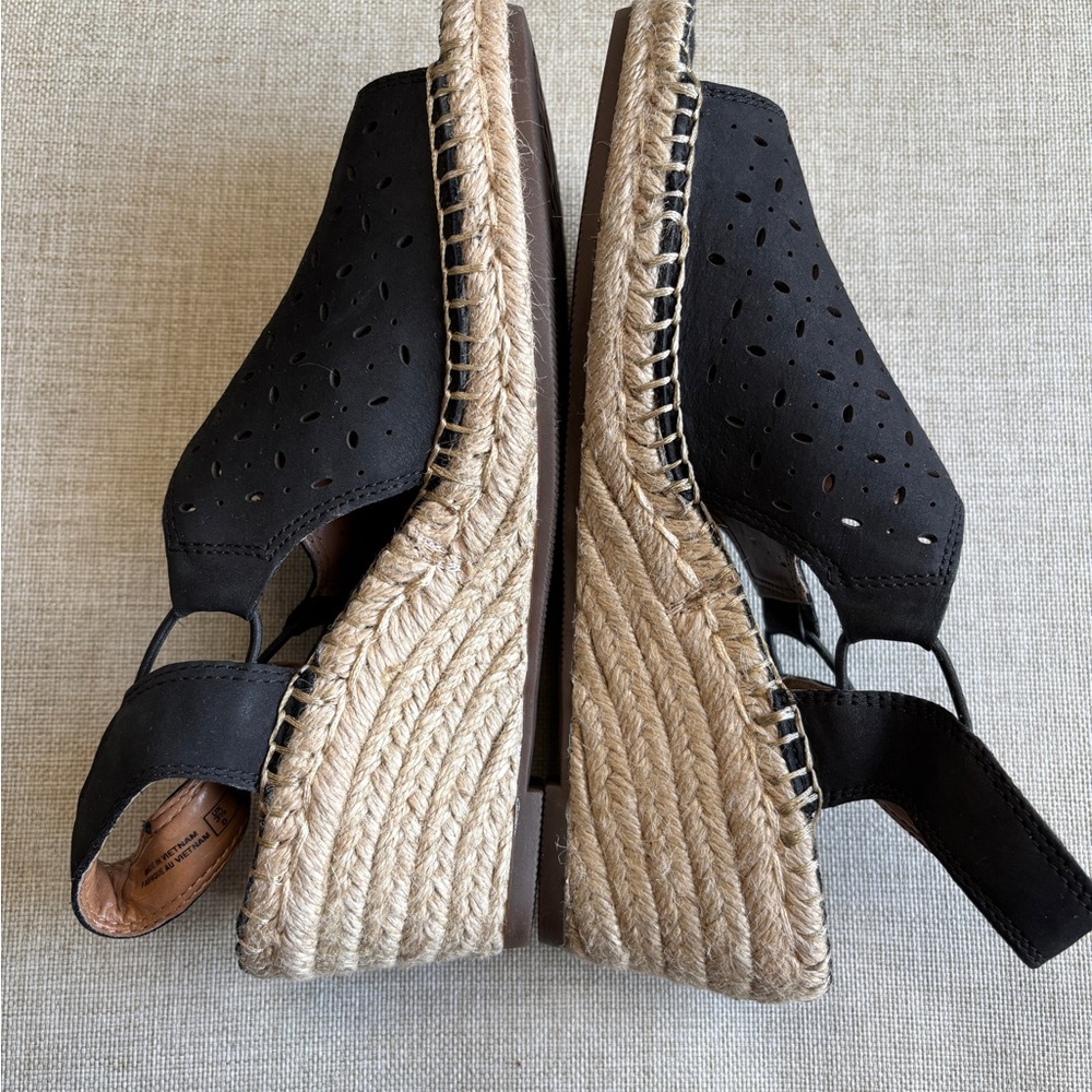 Clarks Artisan Black Espadrille Wedge Sandals